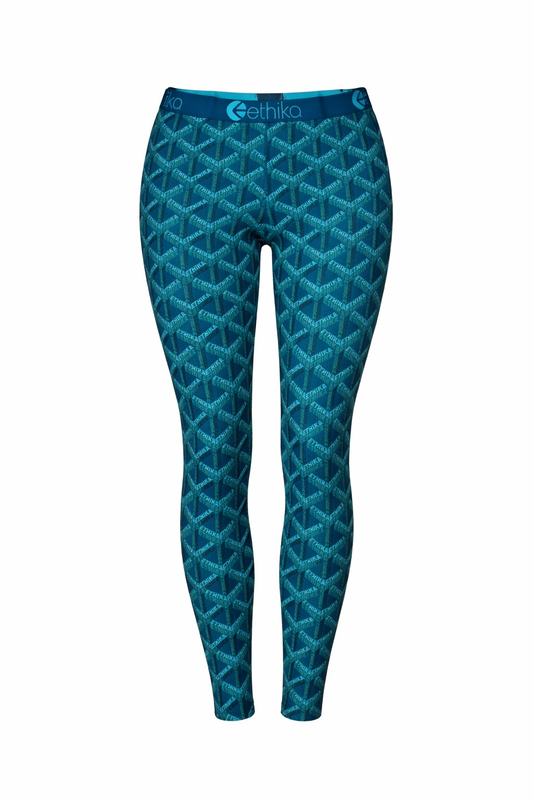 Ethika Women's Printed Leggings – Teal Geo Logo Multi