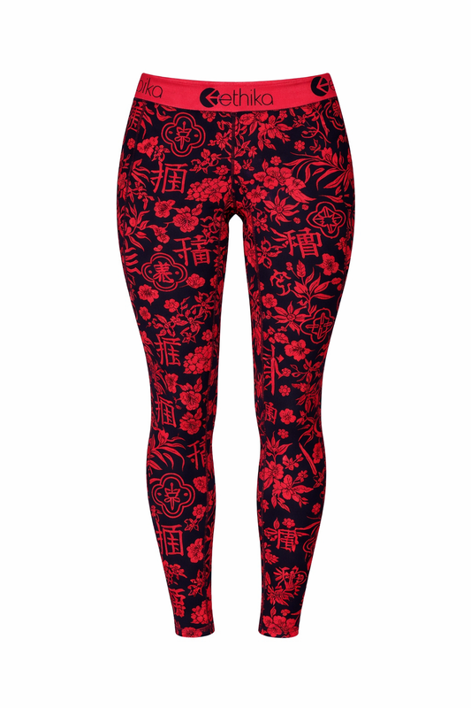 Ethika Girls Leggings – Red Floral Script Multi
