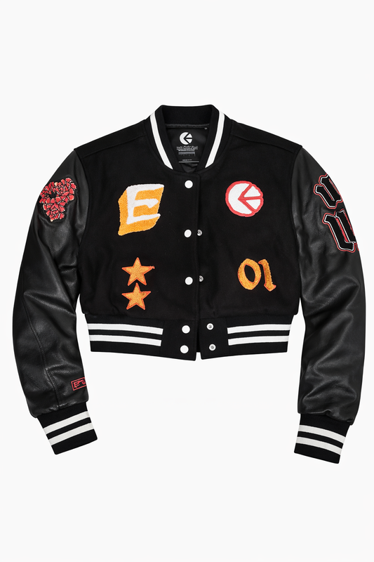 Women's Cropped Varsity Jacket Black Multi
