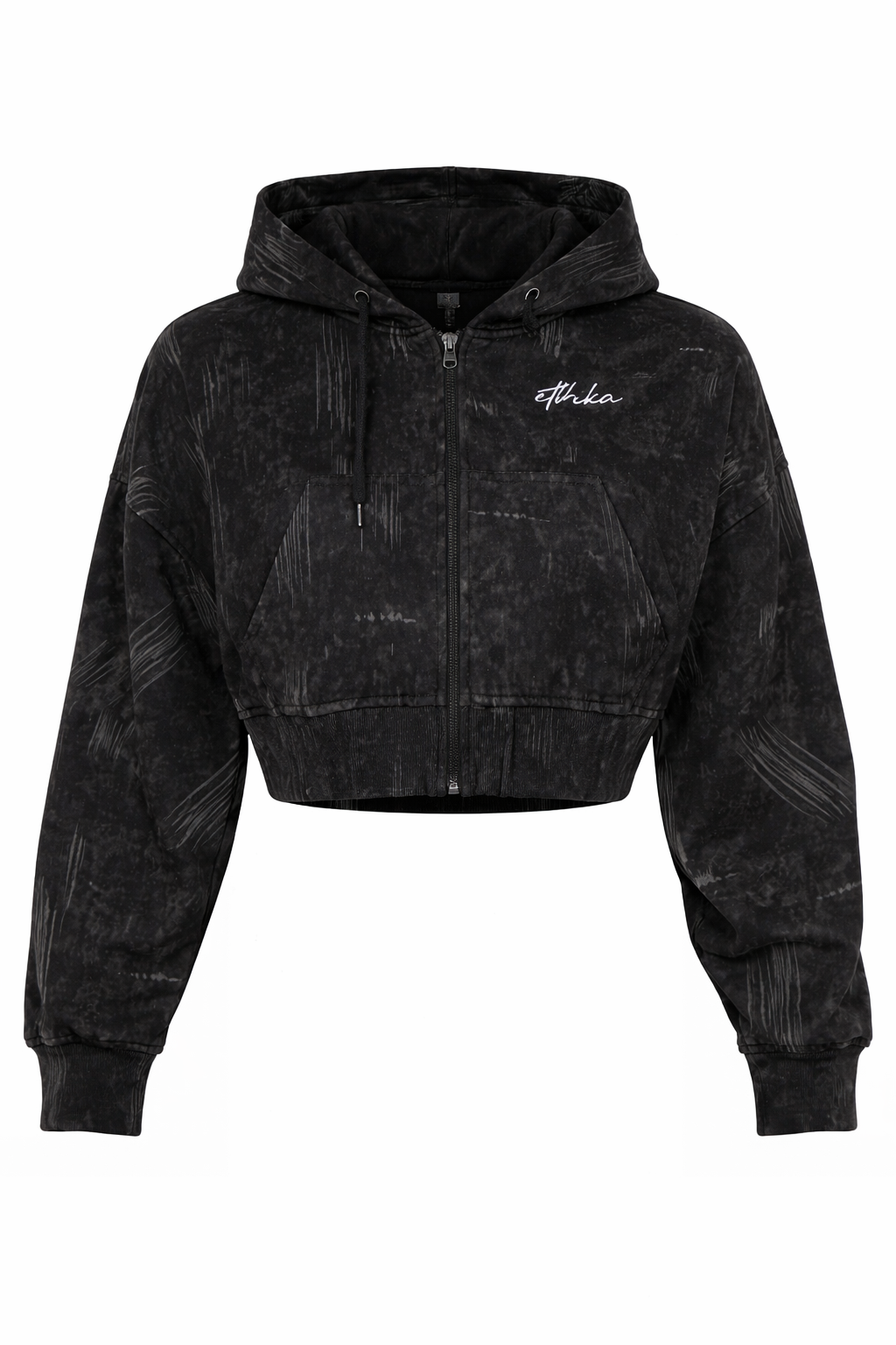 Women's Zip Crop Hoodie Black Wash