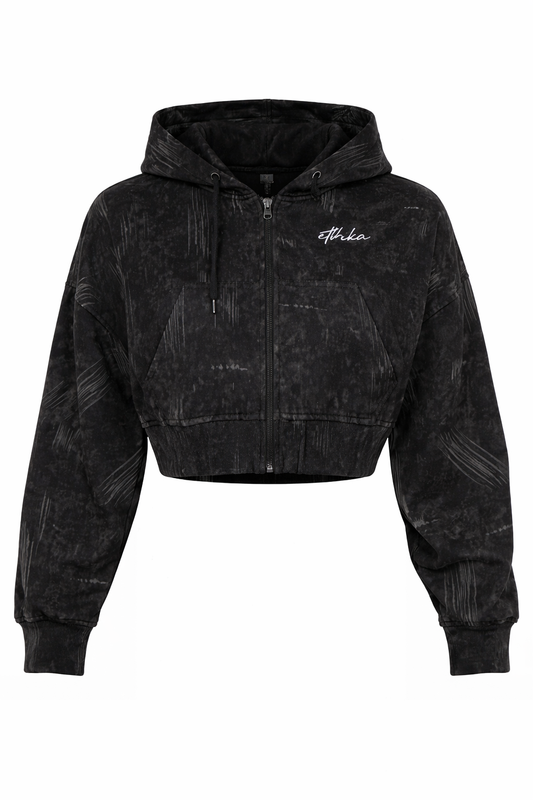 Women's Zip Crop Hoodie Black Wash