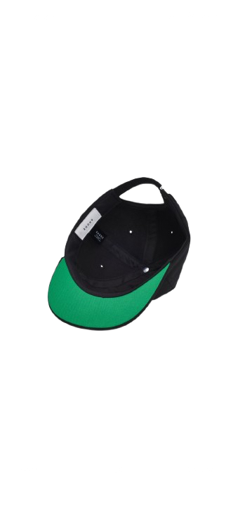 Rhude Grand Cru Crest Curved Brim Hat - Black - Interior View with Green Bill