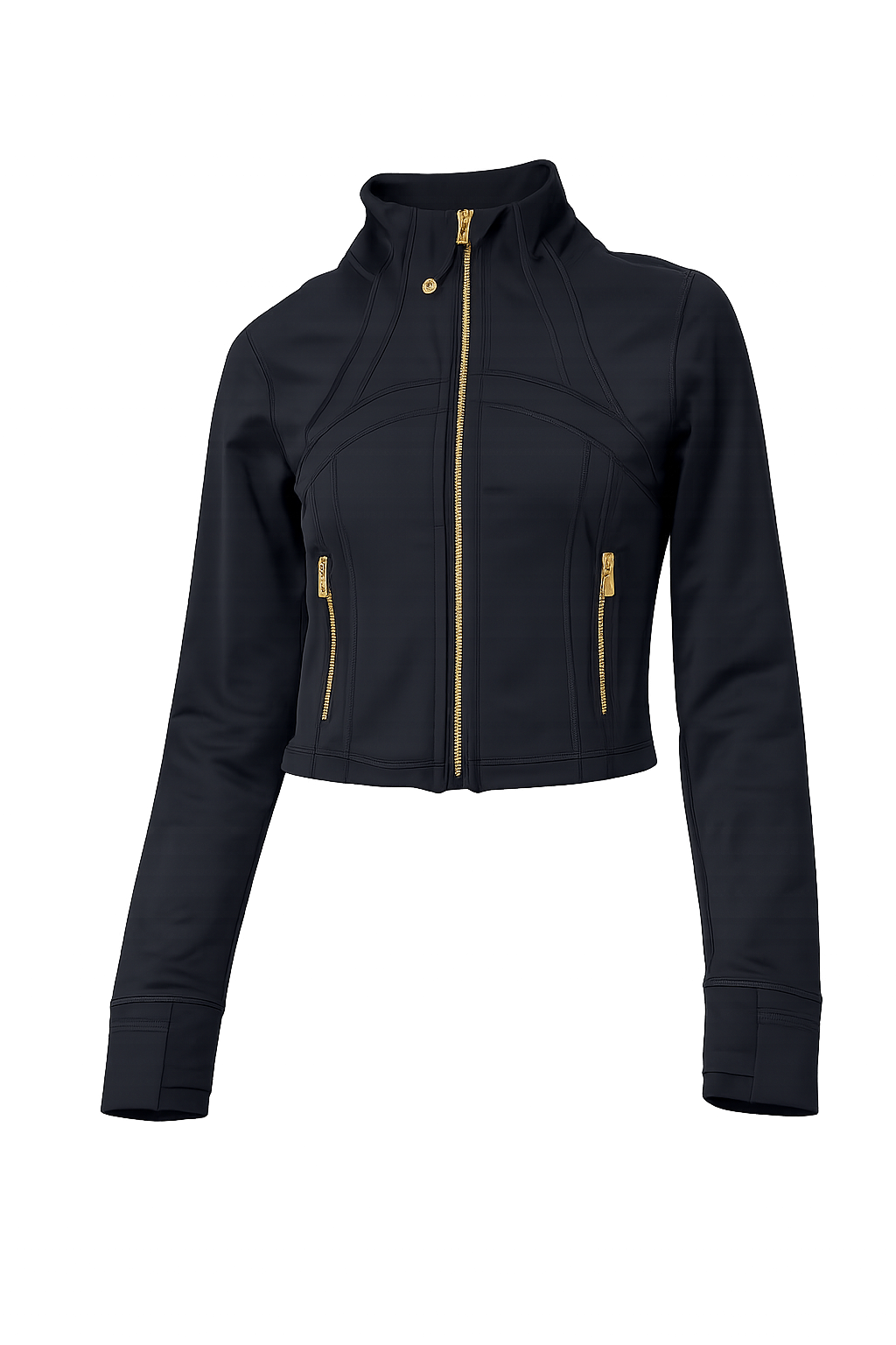 Lululemon Women's Black Cropped Zip Jacket with Gold Accents