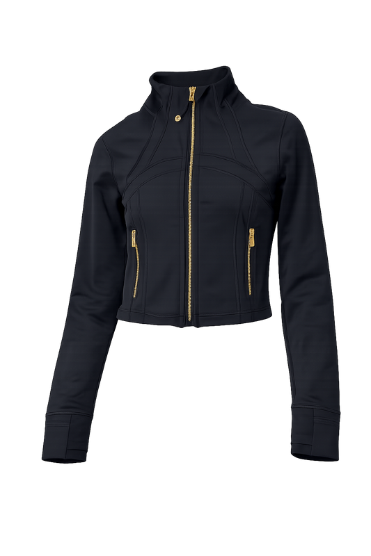 Lululemon Women's Black Cropped Zip Jacket with Gold Accents