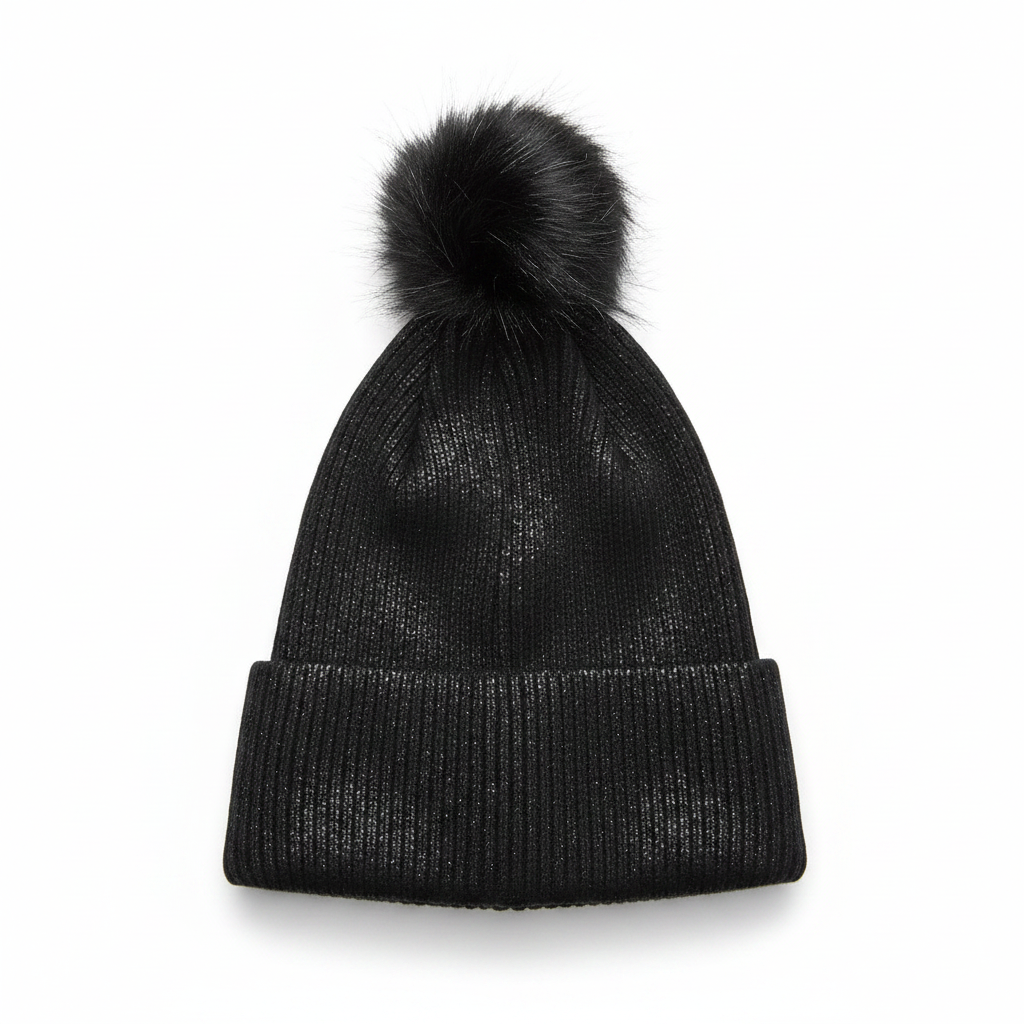 Ethika Black Shimmer Beanie - Back White BG