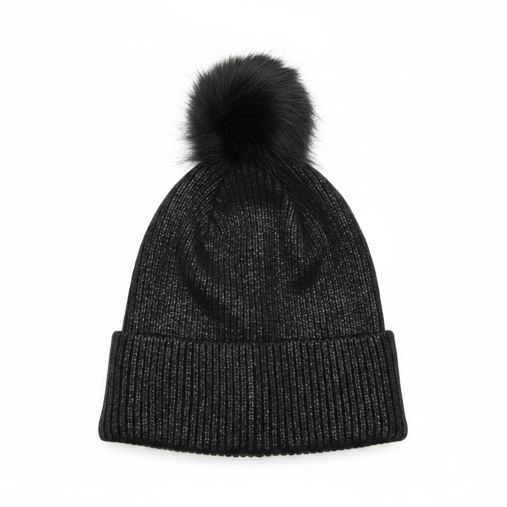 Ethika Black Shimmer Beanie - Front White BG