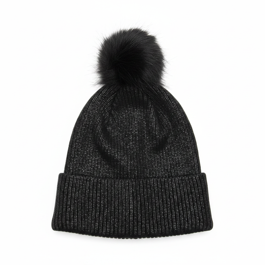 Ethika Black Shimmer Beanie - Front White BG