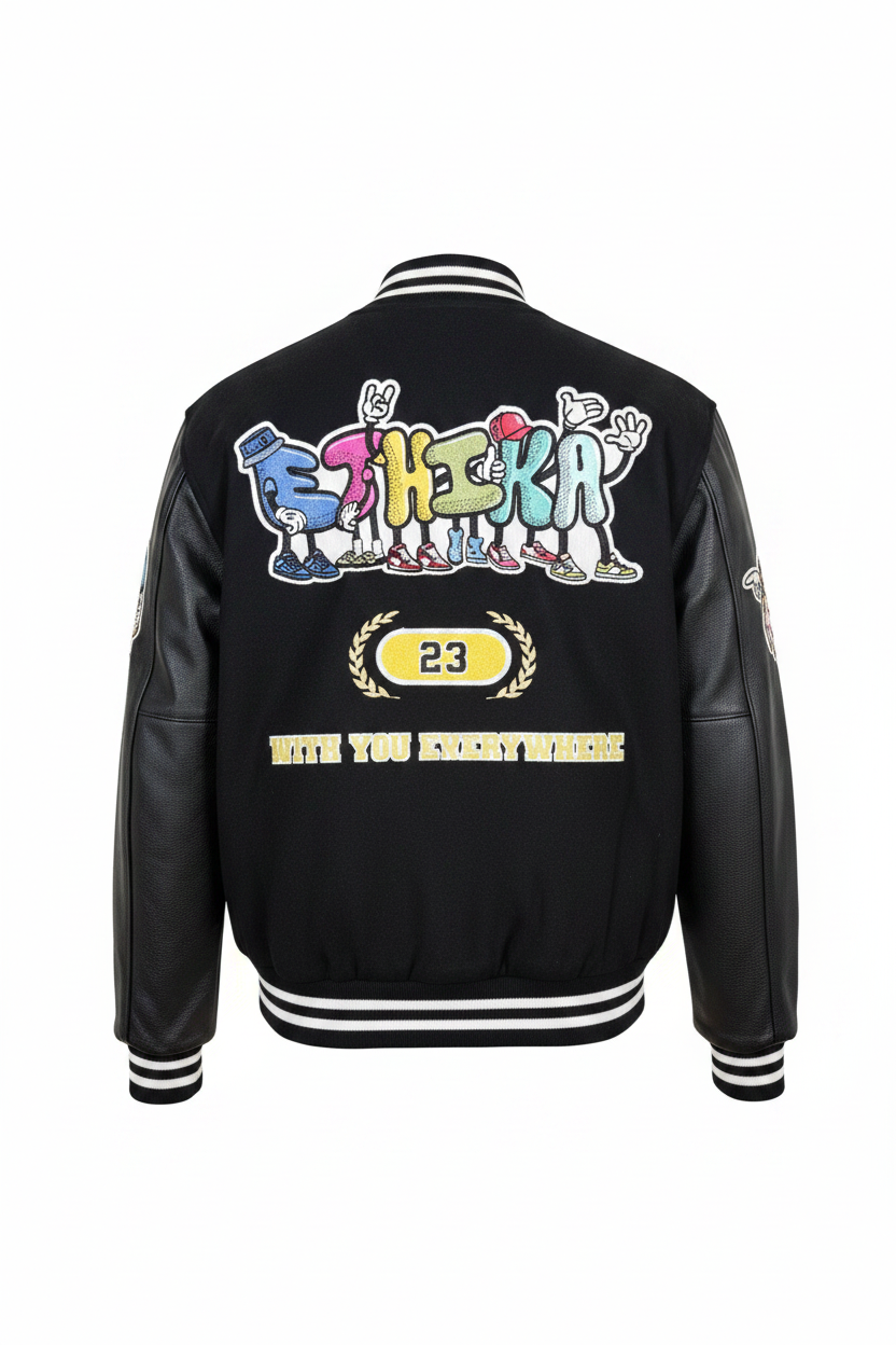Ethika Famille Varsity Jacket Back White Background