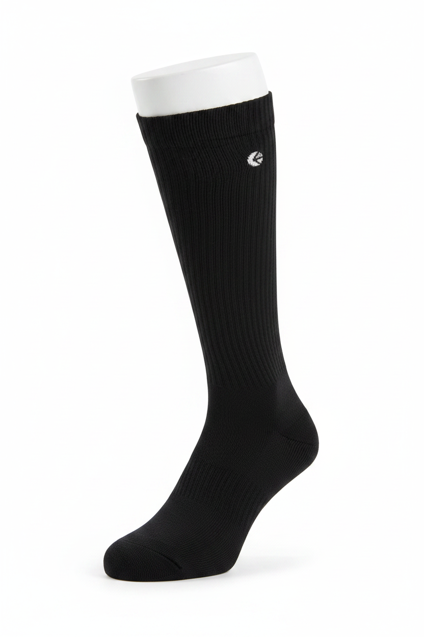 Ethika Knee-High Socks Black front view ghost foot