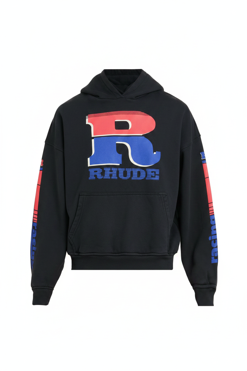 Rhude Petrol Logo Graphic Cotton Hoodie - Front