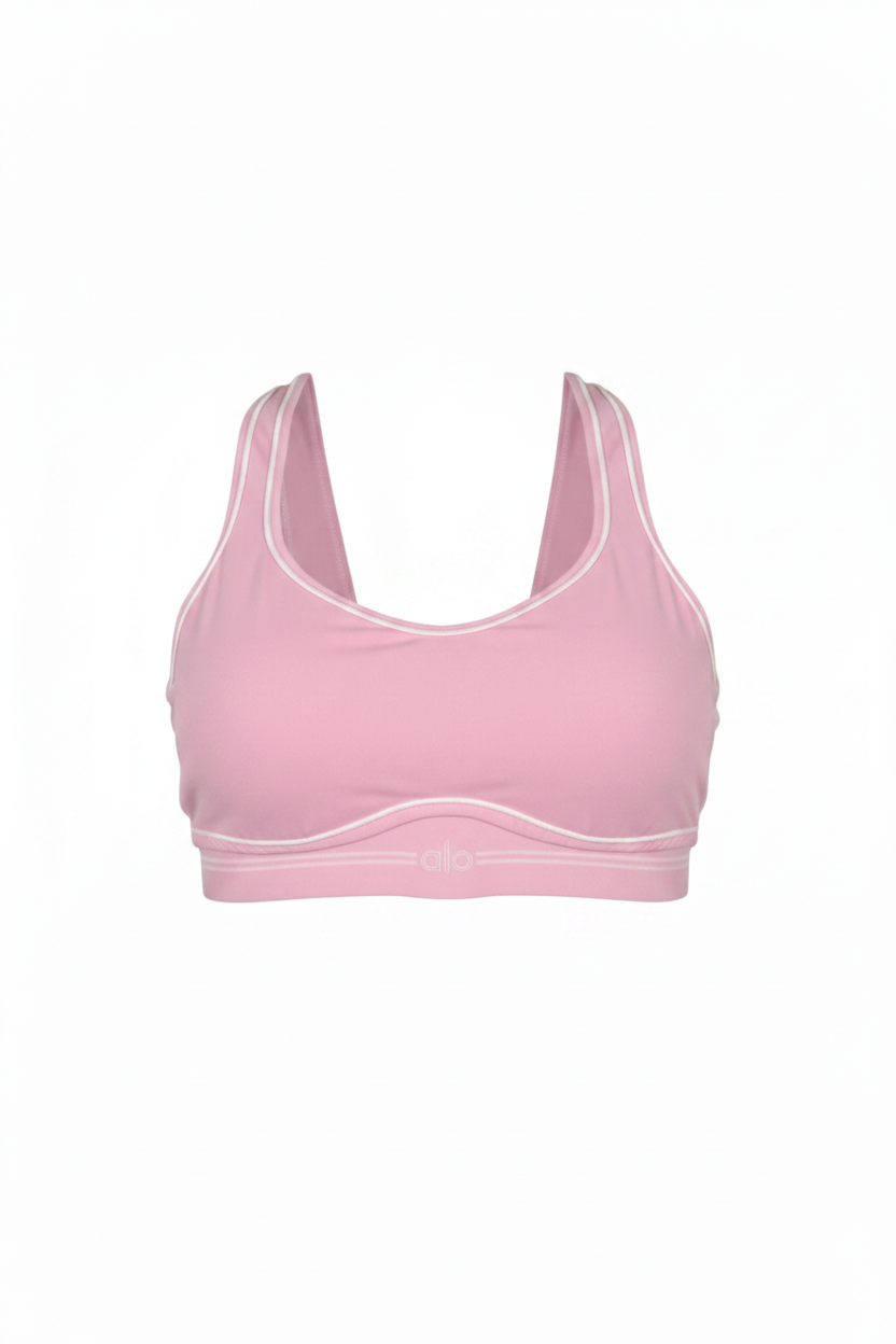 Alo Yoga Pink Sports Bra Front Ghost Mannequin