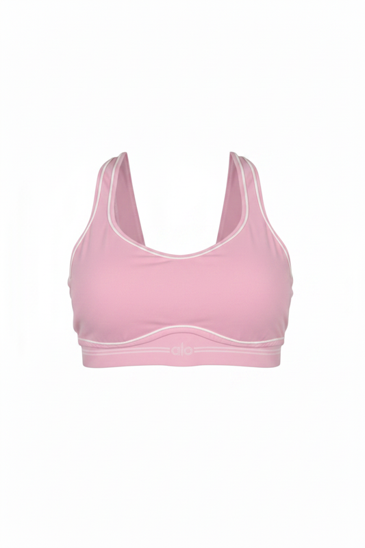 Alo Yoga Pink Sports Bra Front Ghost Mannequin