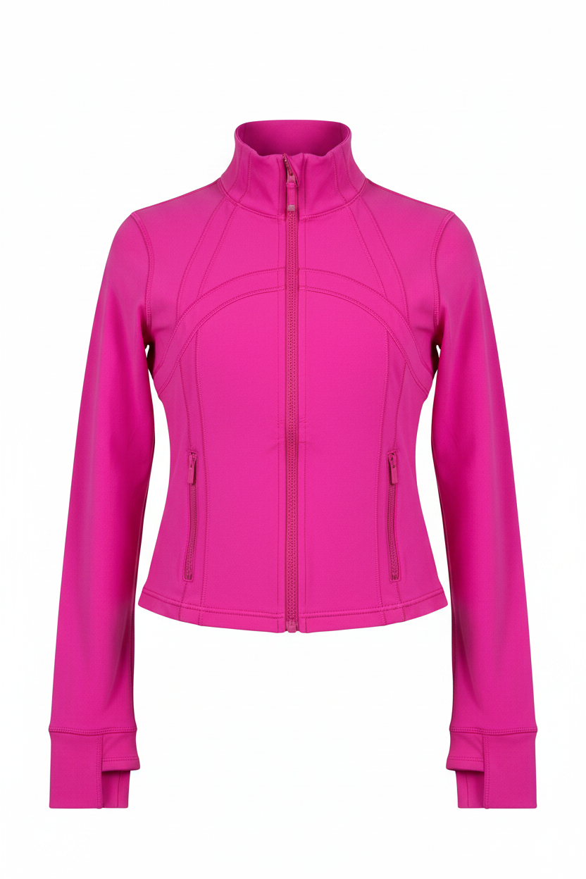 Lululemon pink crop zip jacket front - ghost mannequin