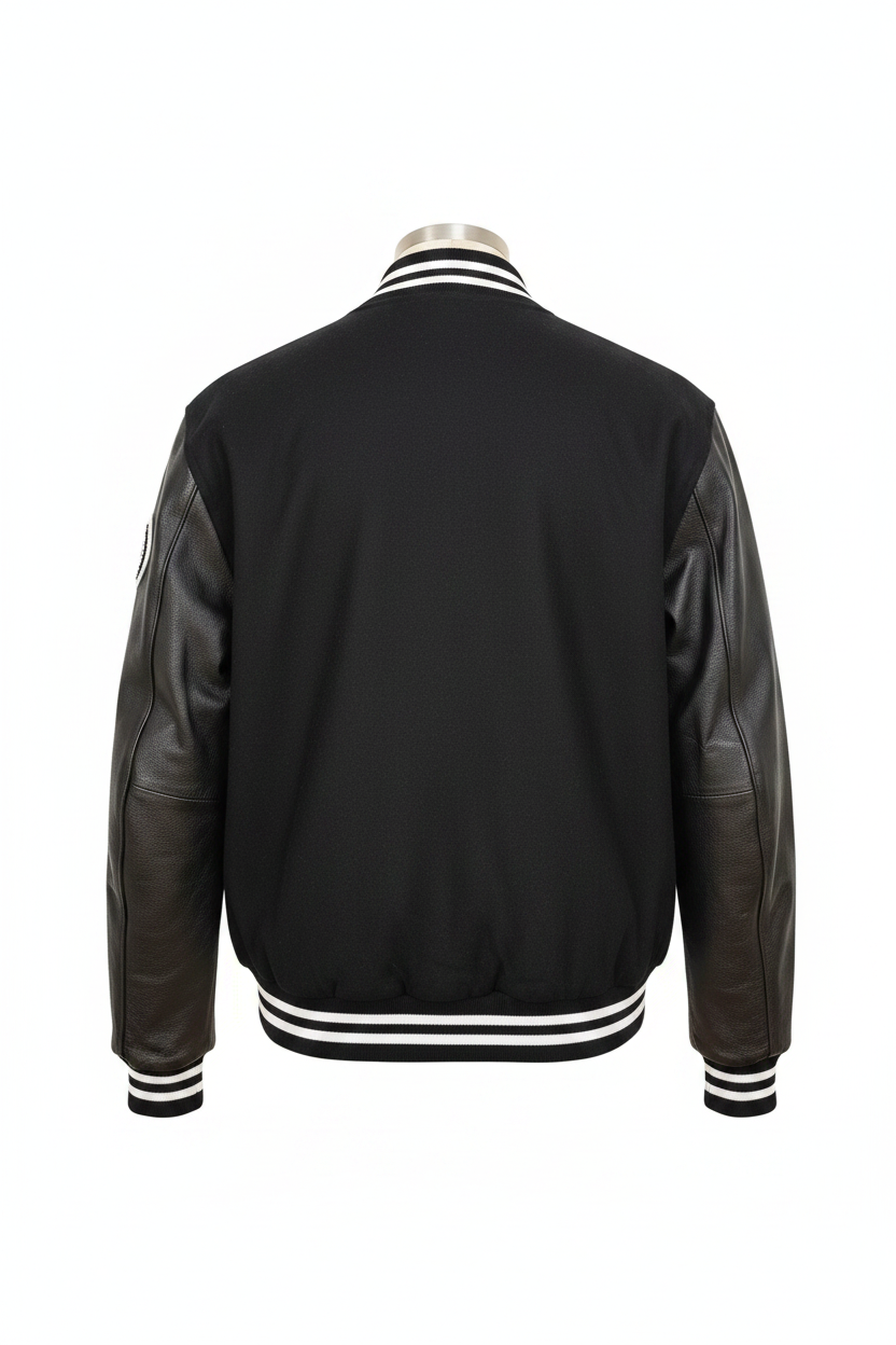Ethika Men's Varsity Jacket Black back view ghost mannequin