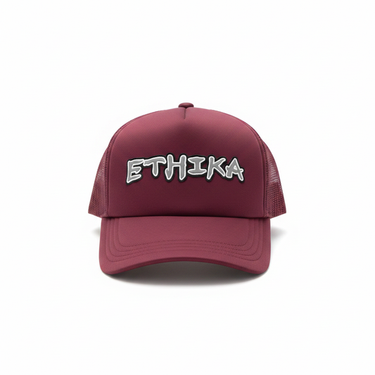 Ethika Trucker Hat in Maroon - Front View