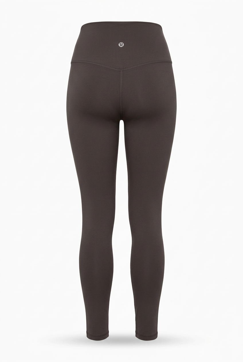 Back view of gray high-rise leggings on a ghost mannequin against a white background