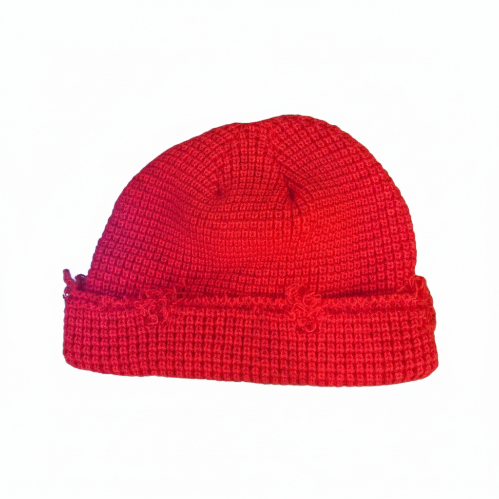 Red Waffle Beanie - Back No Hook