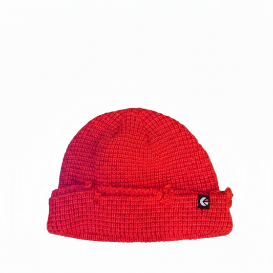 Red Waffle Beanie - Front No Tag