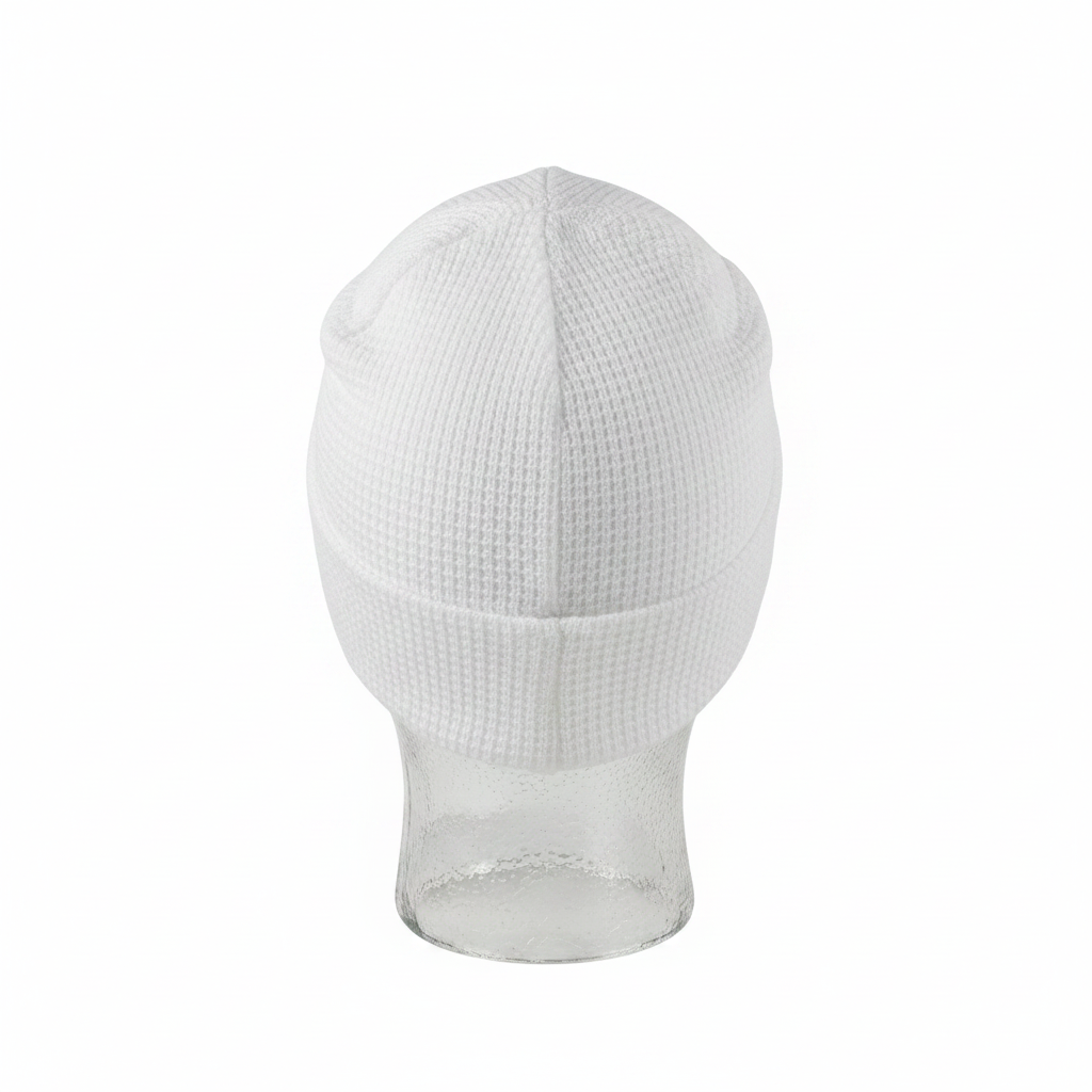 White Waffle Beanie - Ghost Mannequin Back