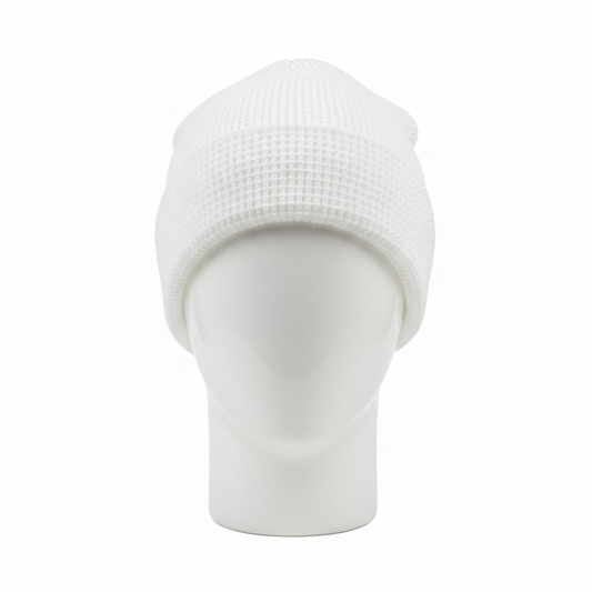 White Waffle Beanie - Ghost Mannequin Front